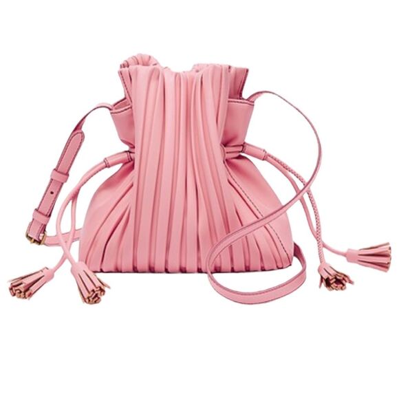 Fossil Rayna Pleated Drawstring Crossbody Bubblegum Pink - Picture 1 of 5